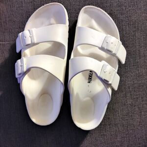 Birkenstock White Sandals with Adjustable Straps and Contoured Footbed